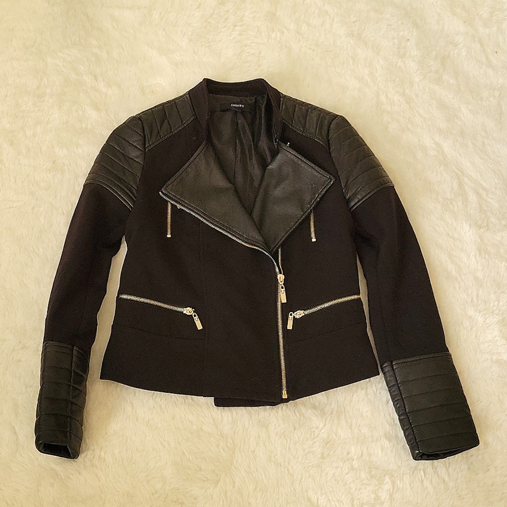 Faux Leather accent lightweight jacket